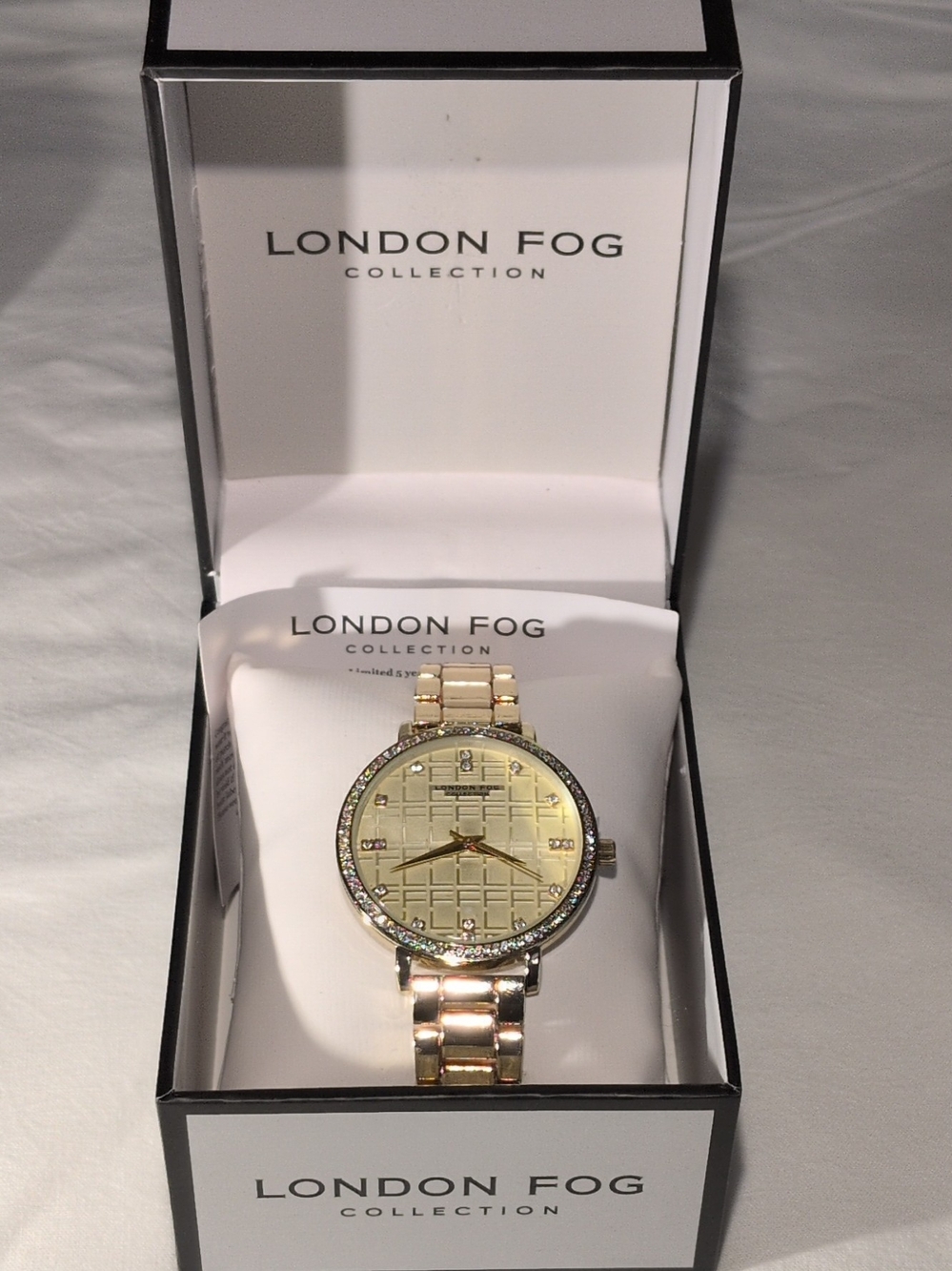 London Fog Women’s Gold Tone Crystal Bezel Bracelet Watch